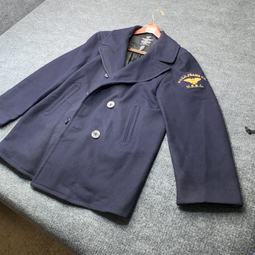 Vintage Polo Ralph Lauren Peacoat Mens Large Wool USRL Military Anchor Coat - Picture 4 of 16